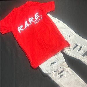 Evolution in Design Red Graphic Tee and Light Grey Distressed Jeans Set